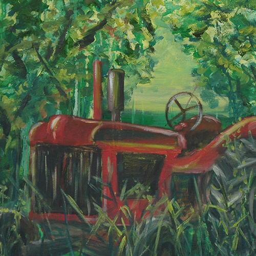 Titel: Traktor, Öl auf Leinwand 2008, Landschaft, Landschaftsmalerei
